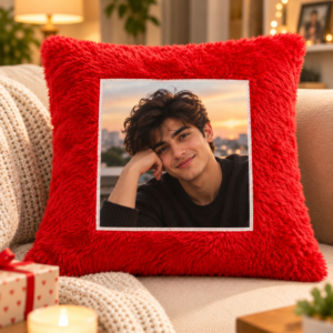 Sqaure Red Fur Pillow
