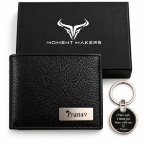 Premium Wallet + Round Metal Keychain Combo